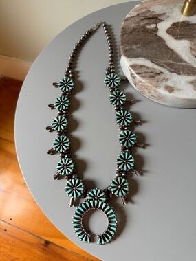 Handmade Sterling Silver & Turquoise Squash Blossom Necklace